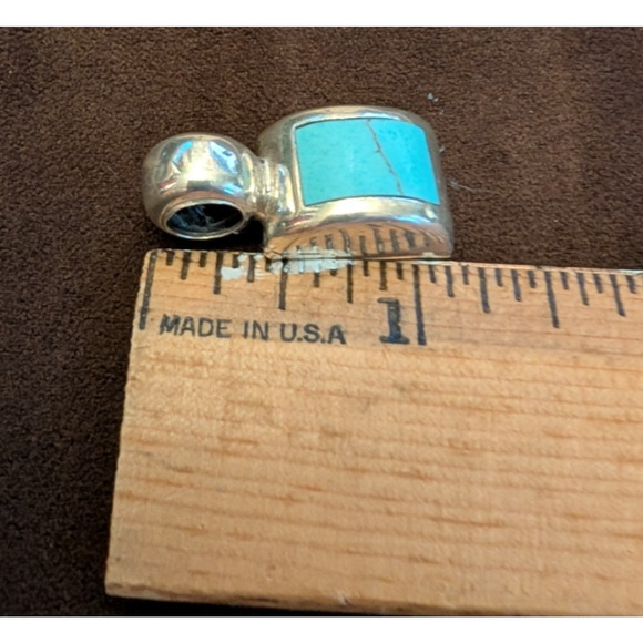 Sterling Silver Rectangle Turquoise Pendant 925 ATI Mexico - Picture 4 of 6